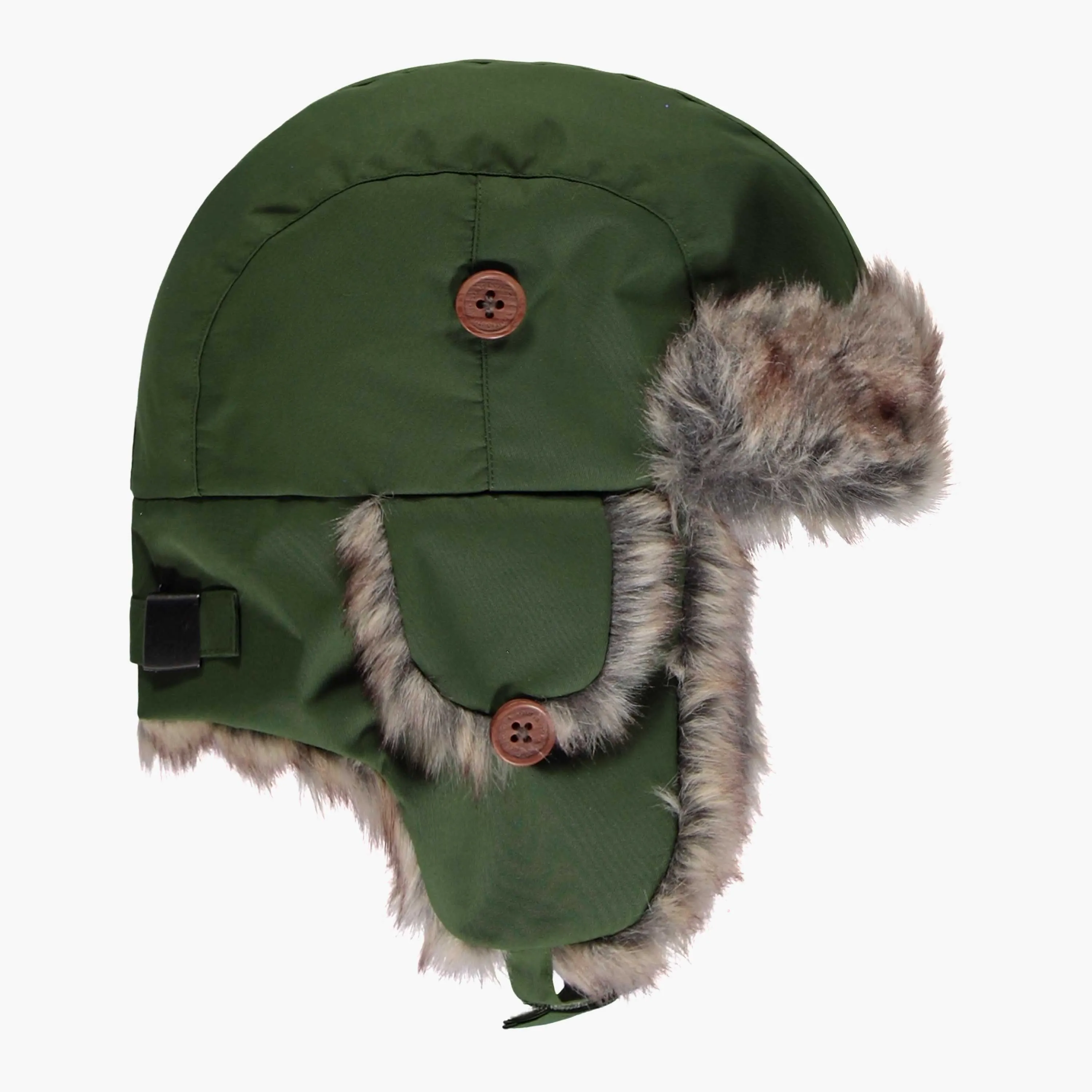 Chapka kaki doublée en fausse fourrure, enfant || Khaki chapka with faux fur lining, child