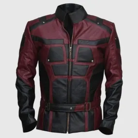 Charlie Cox Daredevil Costume Leather Jacket Maroon Black Contrast