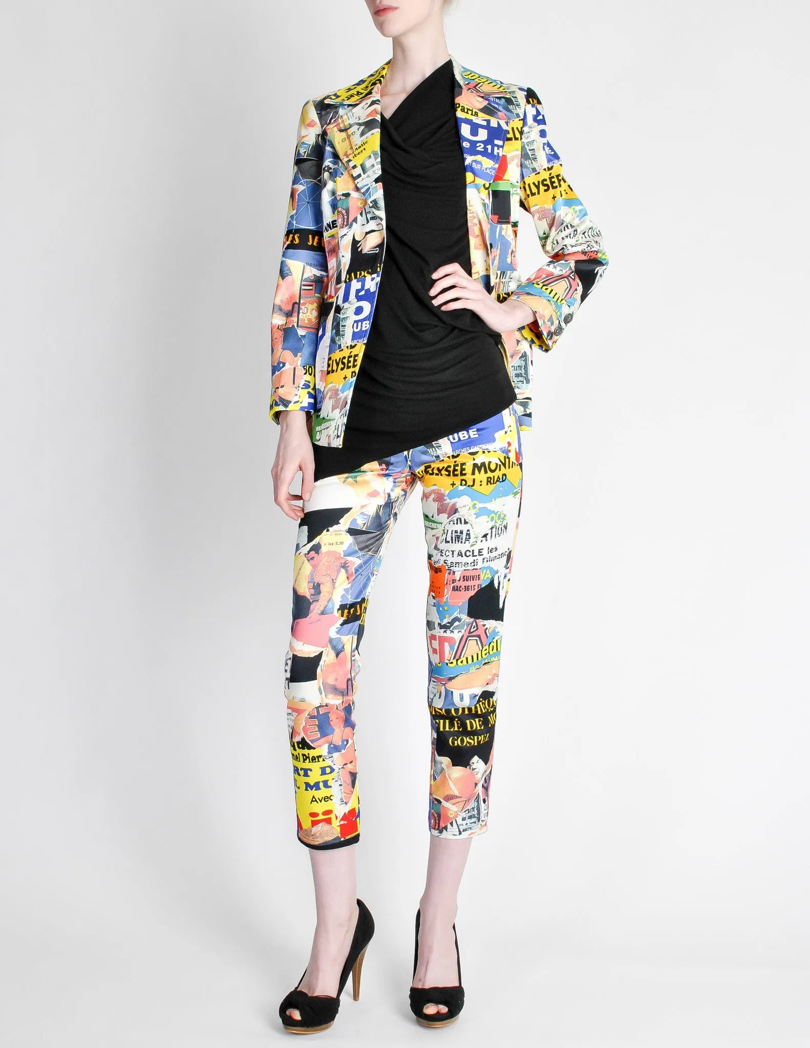 Christian Lacroix Vintage Pop Art Collage Print Suit