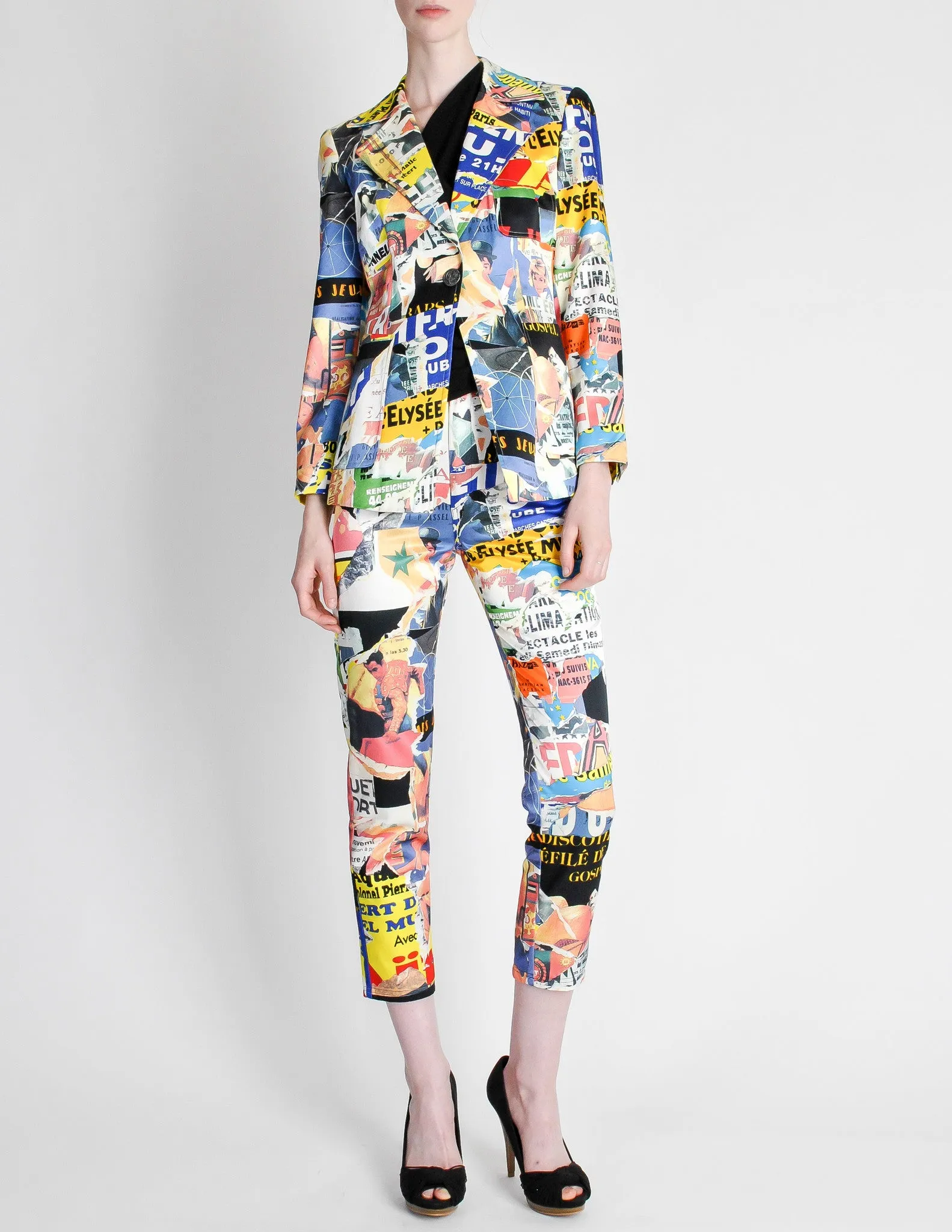 Christian Lacroix Vintage Pop Art Collage Print Suit