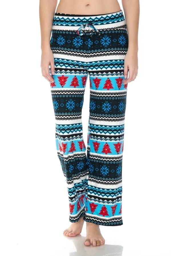 Christmas Snowflake Fair Isle Print Comfortable Soft Lounge Pajama Pants