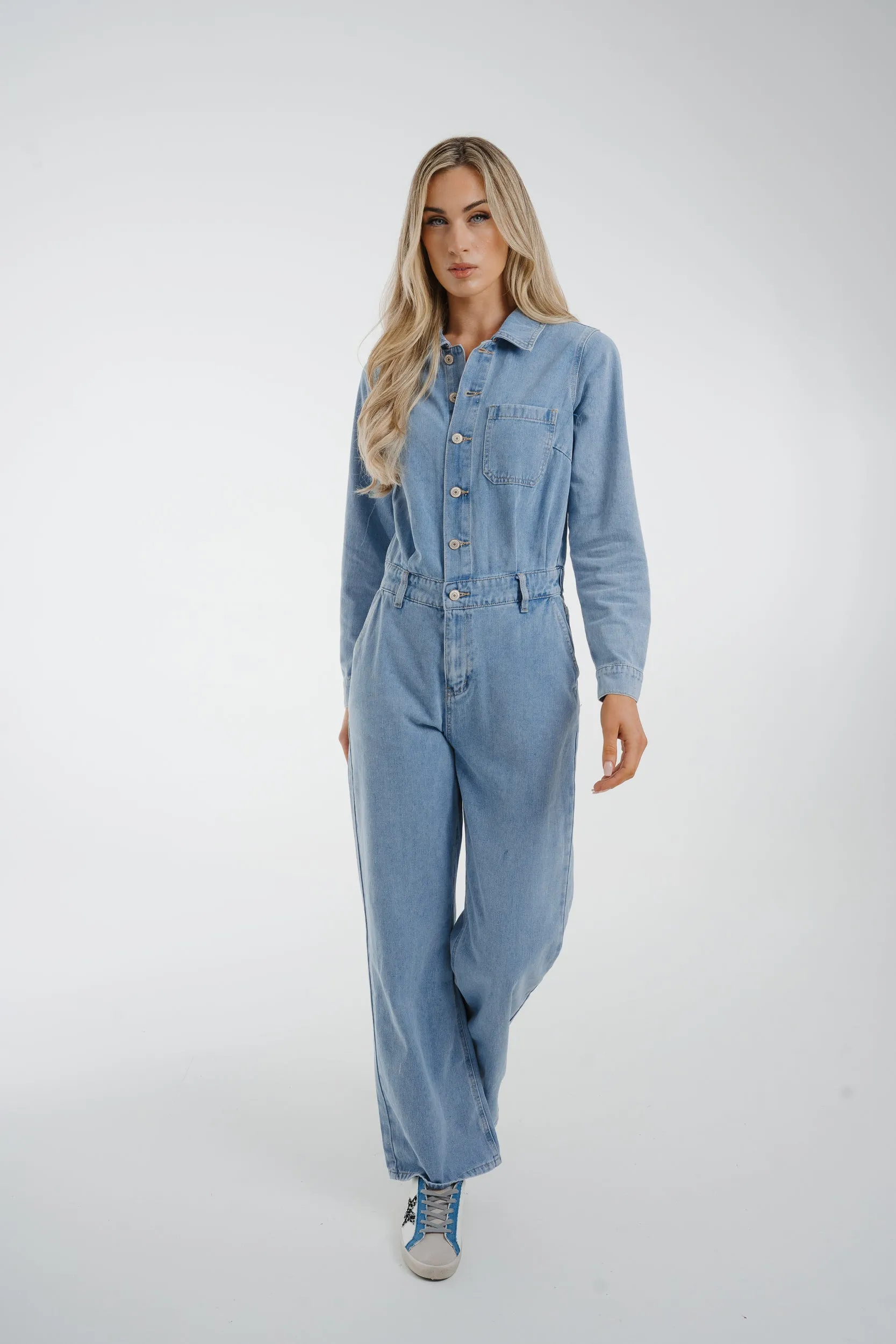 Cindy Denim Jumpsuit In Light Wash