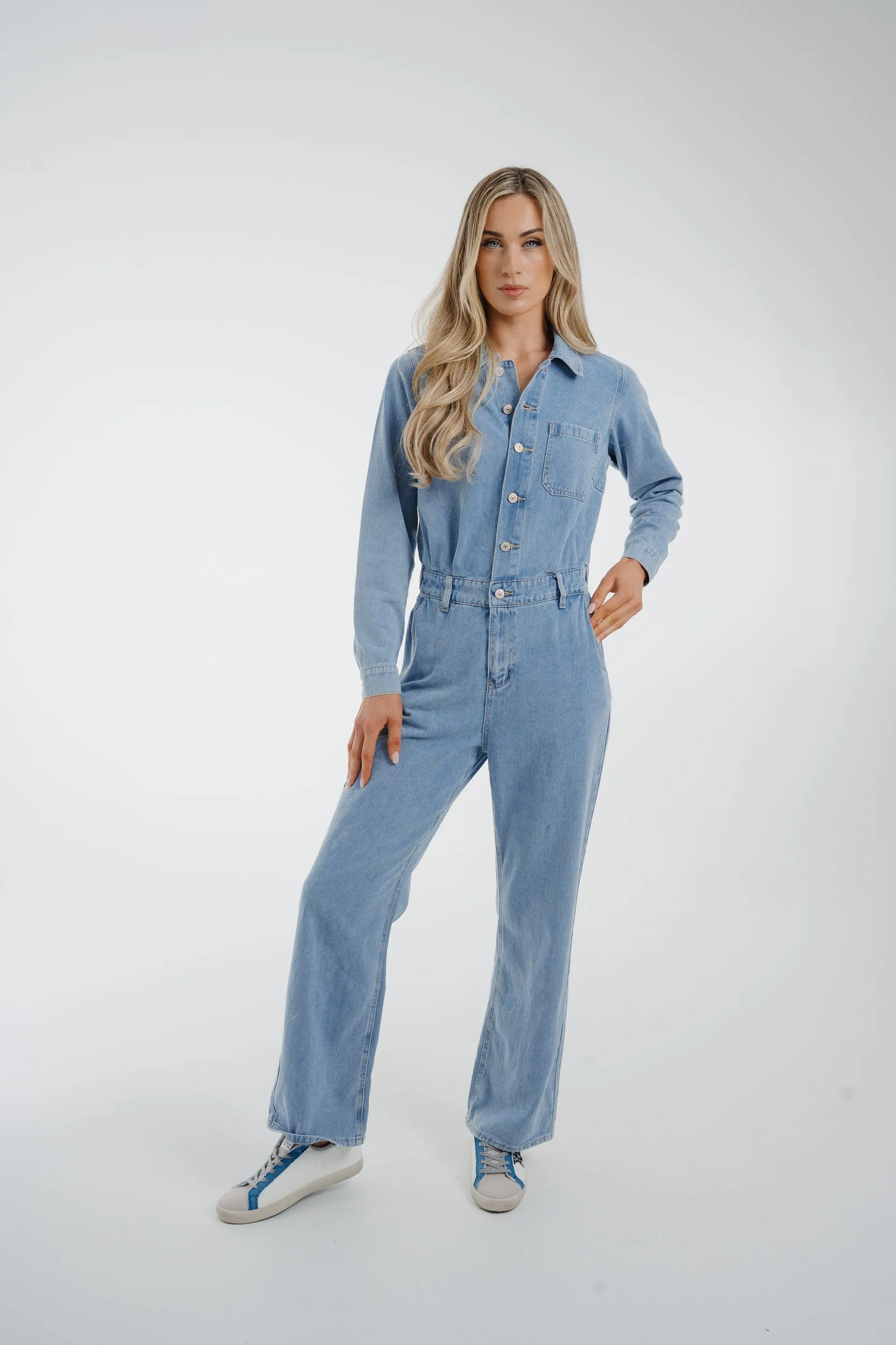 Cindy Denim Jumpsuit In Light Wash