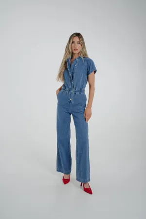 Cindy Wide Leg Jumpsuit In Mid Wash