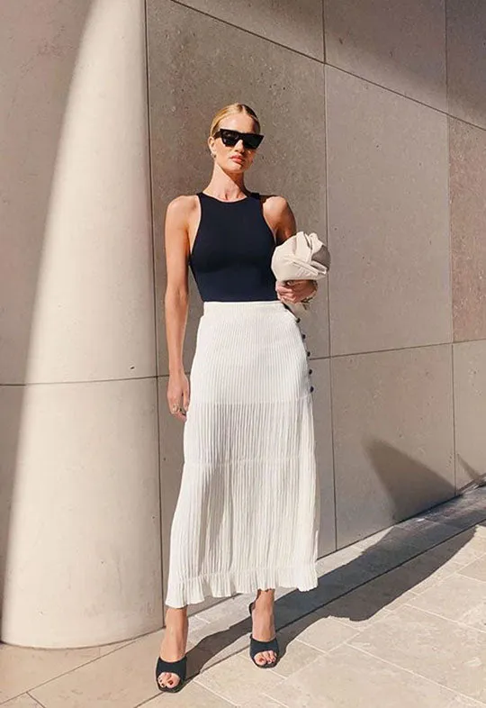 Classic Flowy Chiffon Pleated Midi Skirt Long Length