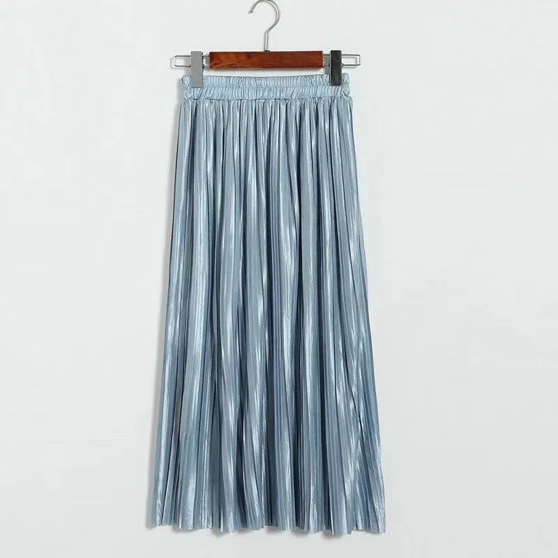 Classic Flowy Chiffon Pleated Midi Skirt Long Length