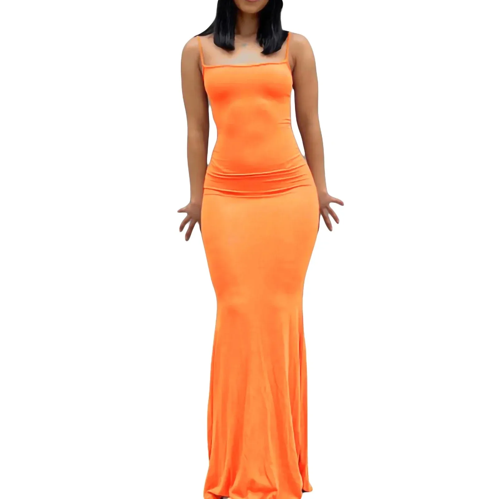 Color Cami Sleeveless Spaghetti Strap Bodycon Long Club Summer Solid Dress