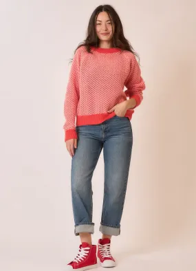 Contrast Hem Waffle Knit Sweater in Coral by Cozy Co