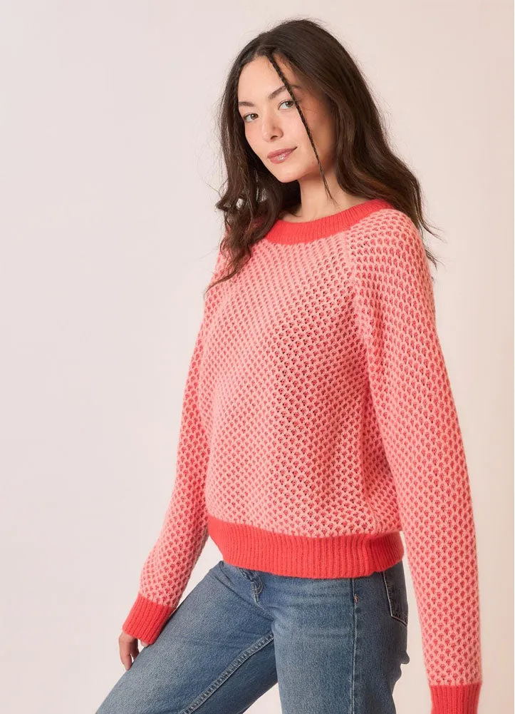 Contrast Hem Waffle Knit Sweater in Coral by Cozy Co