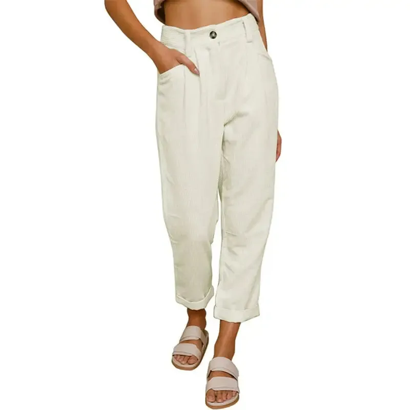 Corduroy High Waist Loose Straight Pants