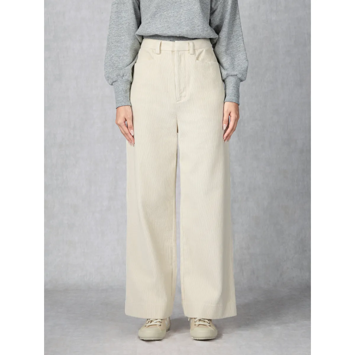 Corduroy Straight-Leg Pants Off White