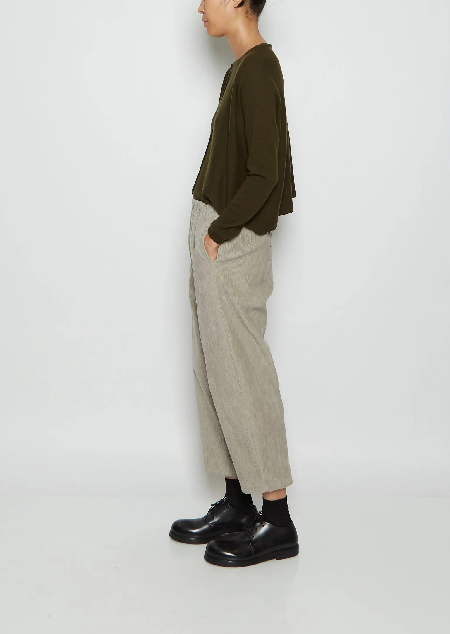 Cotton Corduroy Wide Tapered Trousers — Ecru