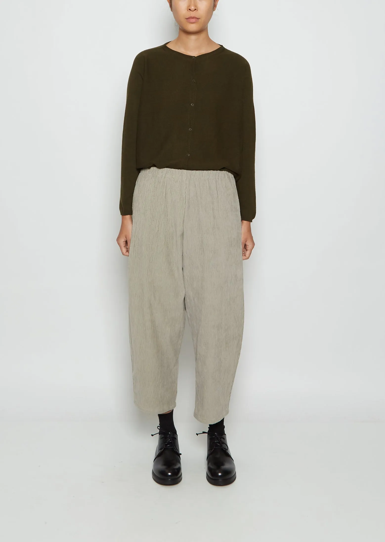 Cotton Corduroy Wide Tapered Trousers — Ecru