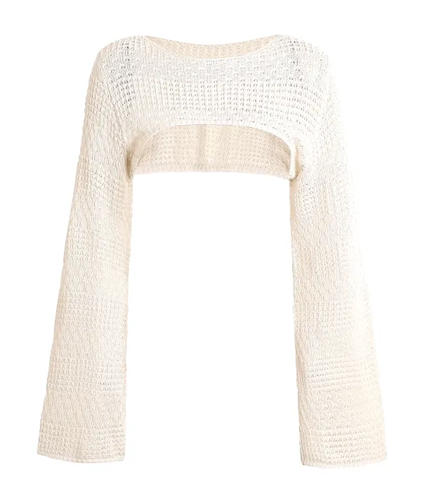 Cream Long Sleeve Knitted Extreme Crop Top