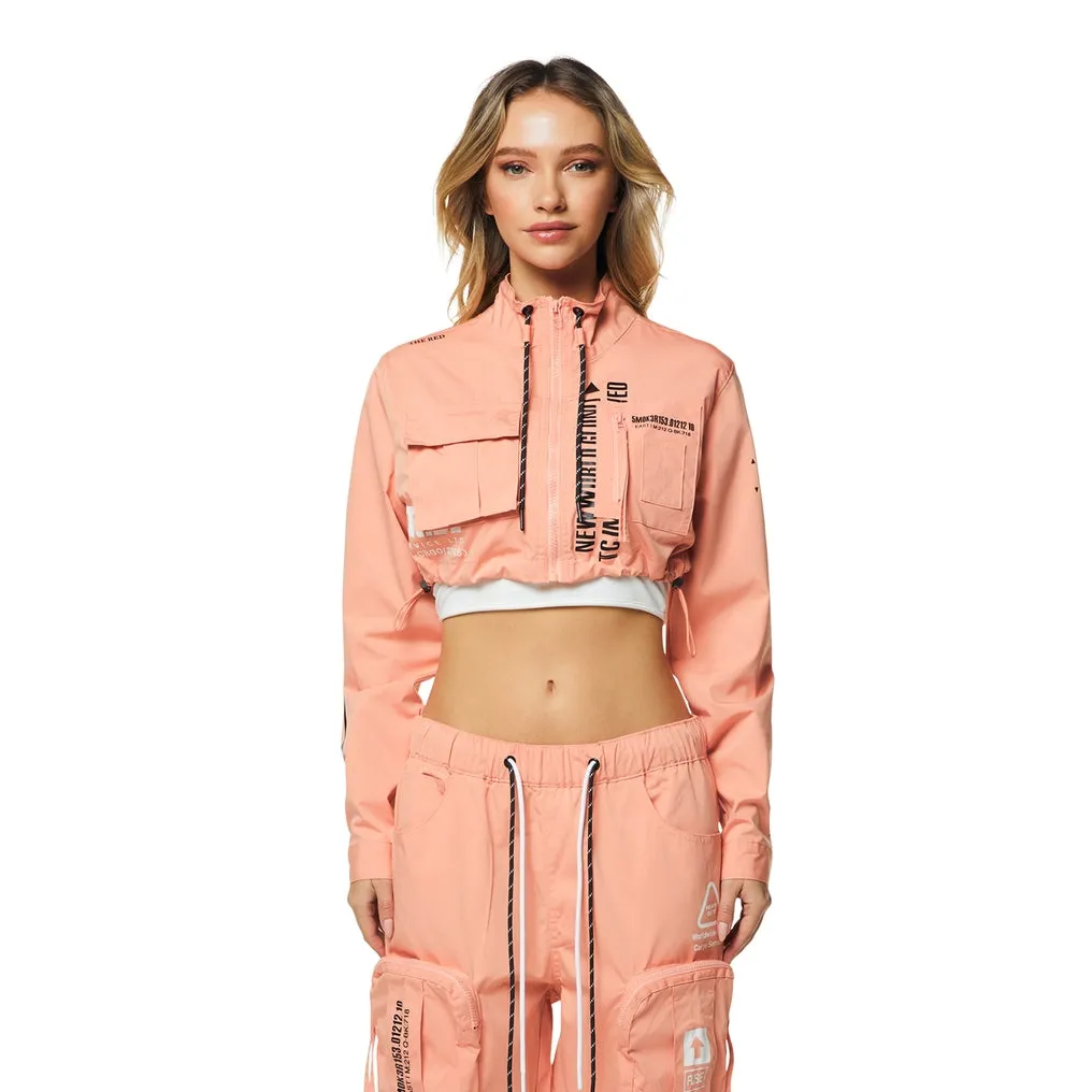 Cropped Utility Full Zip Jacket - Sand Coral