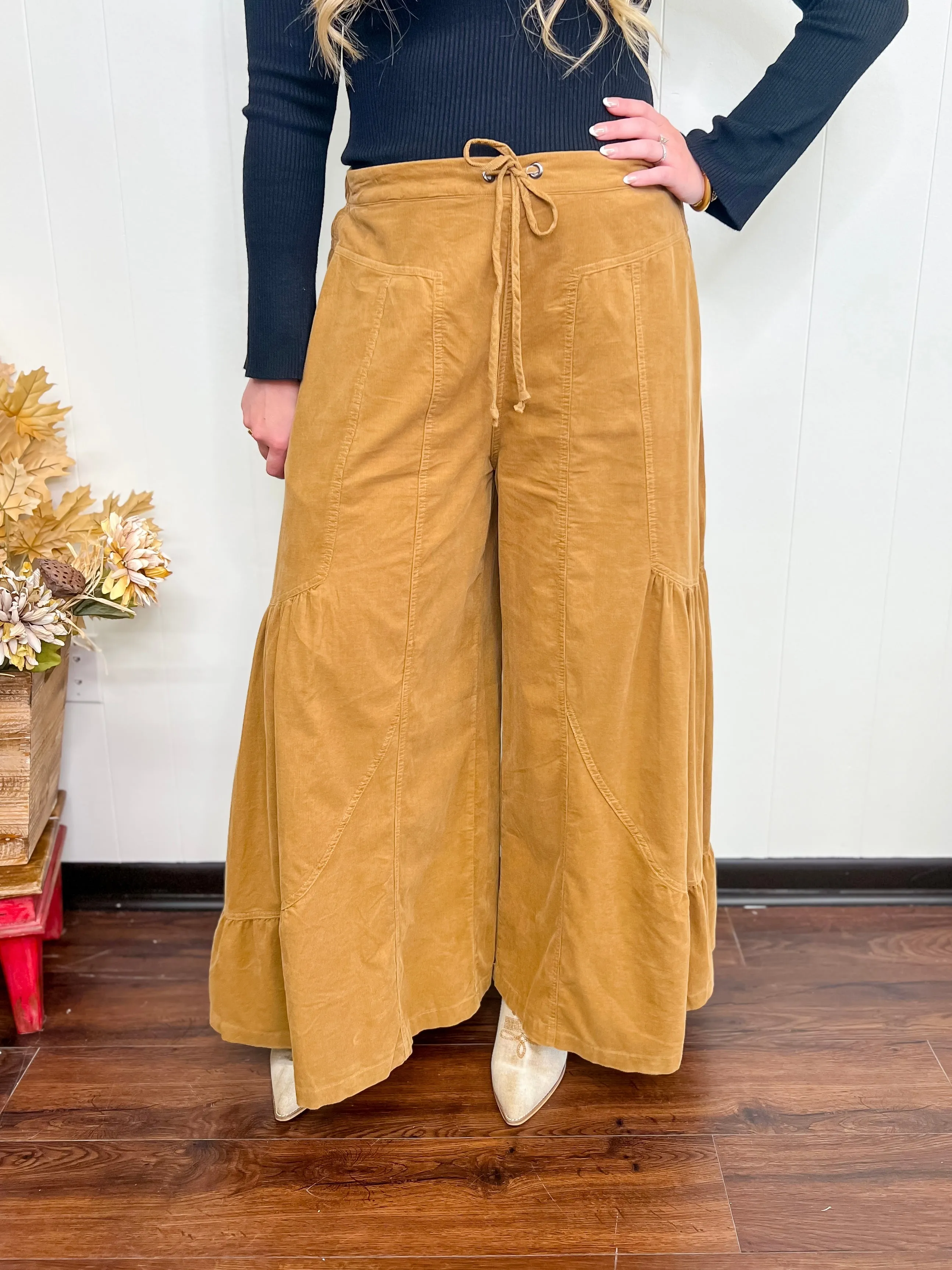 Cuddle Cord Flare Pants-Camel