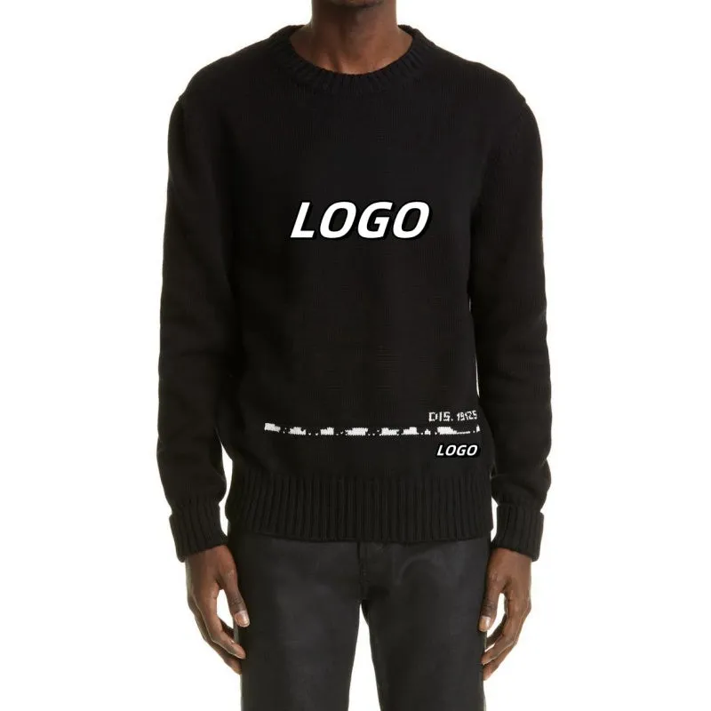 Custom 100% Cotton Knit Sweater with Graffiti Logo - OEM/ODM Man Crew Neck Pullover