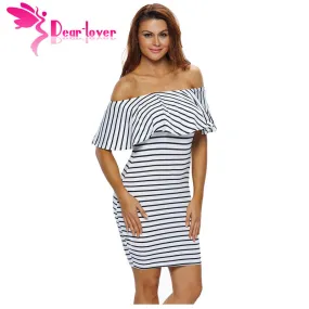 Dear Lover Striped Dresses Summer Slash Neck Black White Women Off-shoulder Bodycon Dress Vestidos Listrado Curto Cheap LC22792