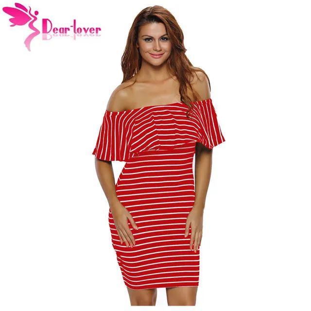 Dear Lover Striped Dresses Summer Slash Neck Black White Women Off-shoulder Bodycon Dress Vestidos Listrado Curto Cheap LC22792