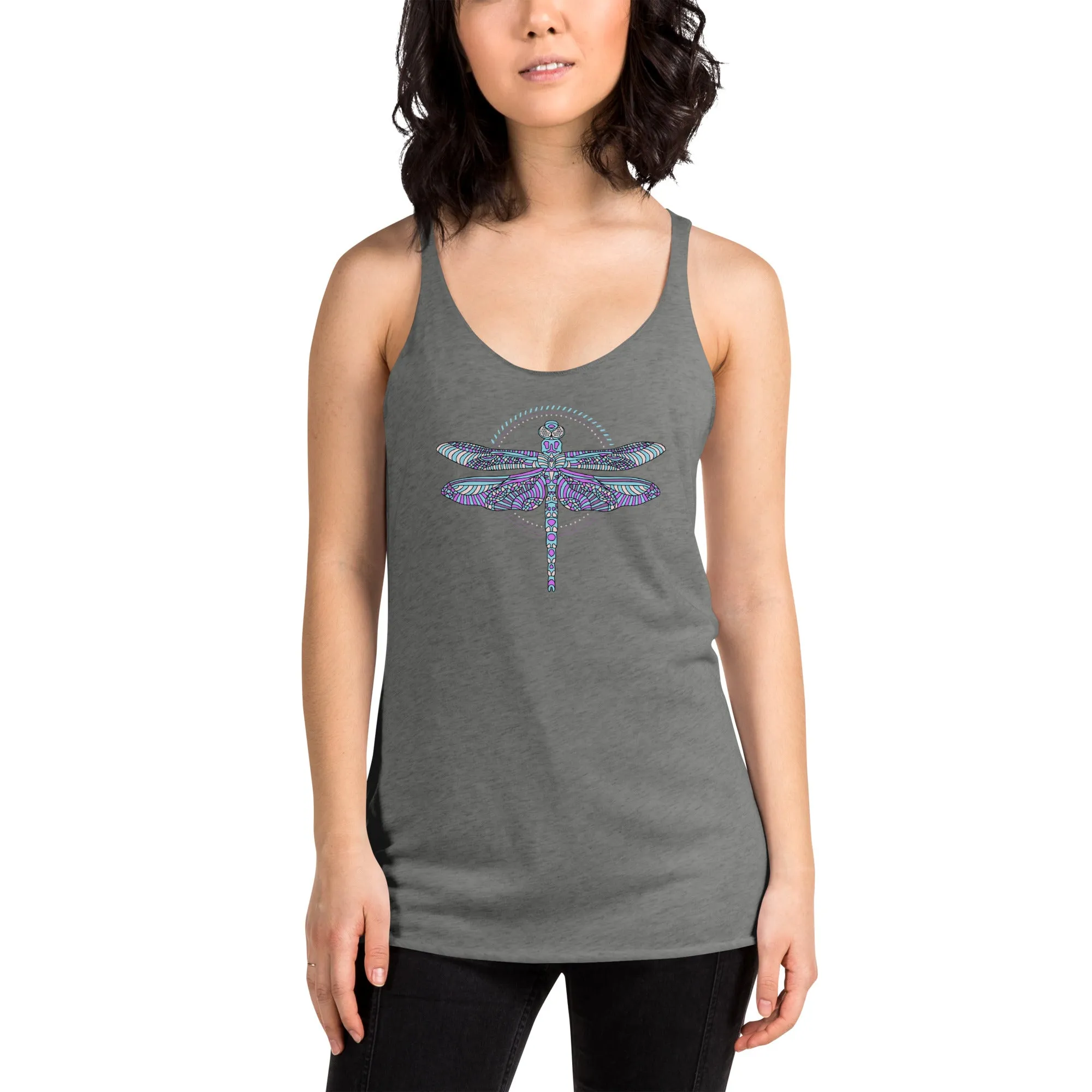 Dragonfly print racerback tank top for women