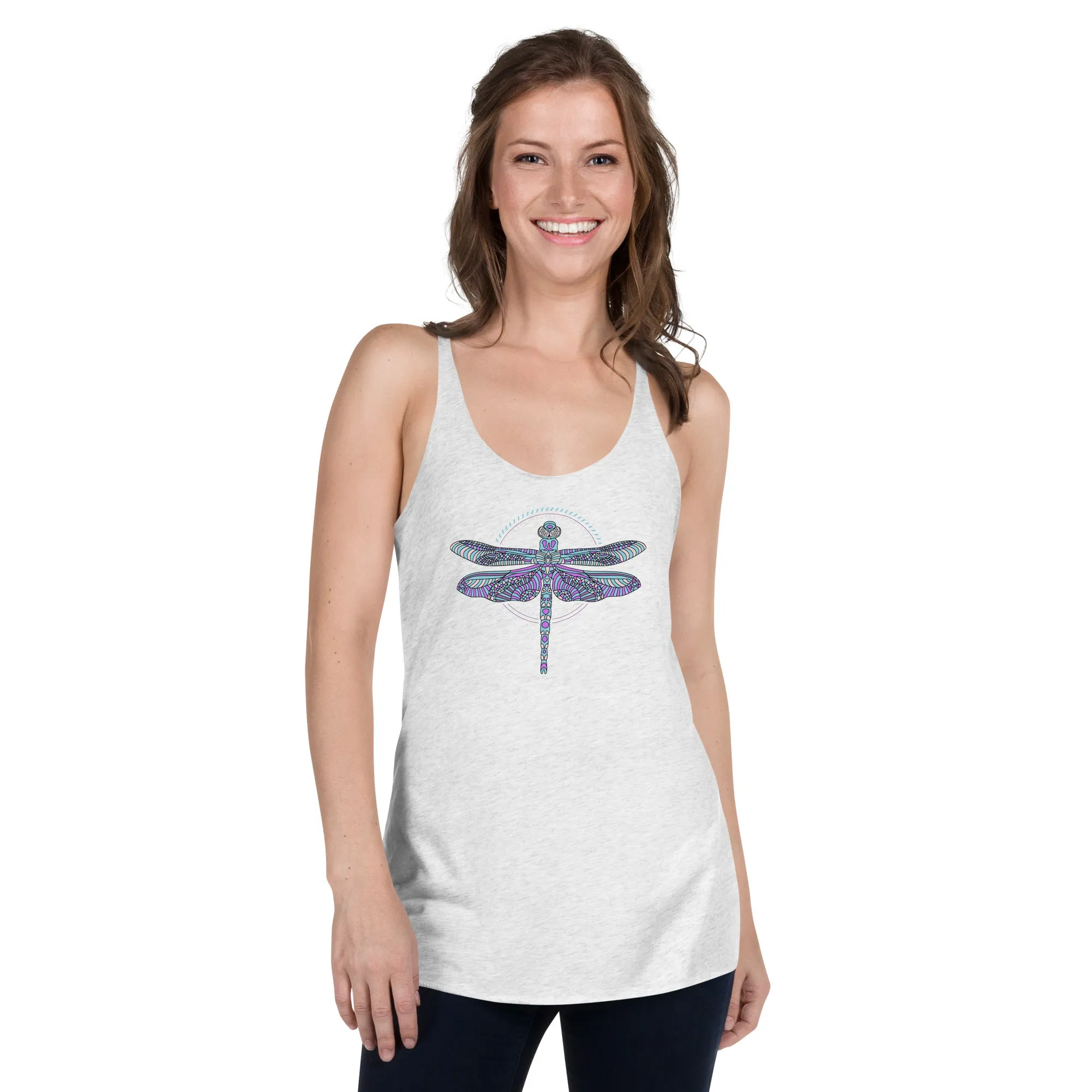 Dragonfly print racerback tank top for women