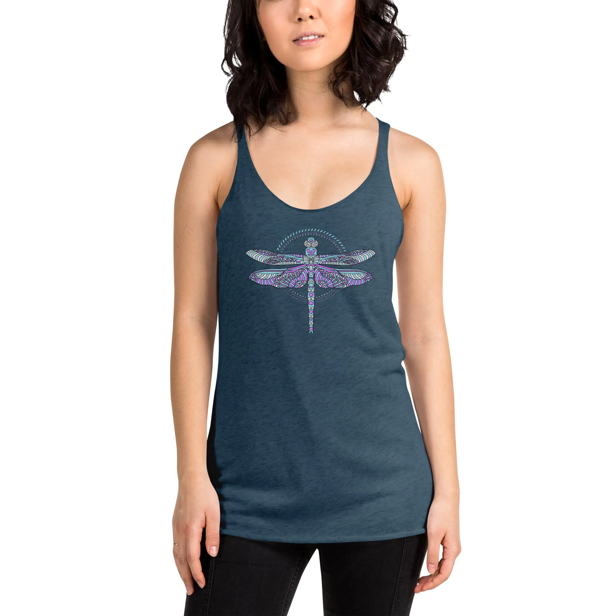 Dragonfly print racerback tank top for women