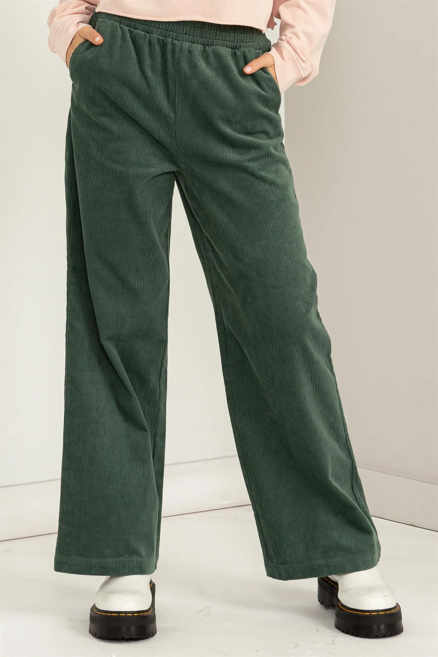 DZ23F404-CORDUROY HIGH-WAISTED WIDE LEG PANTS