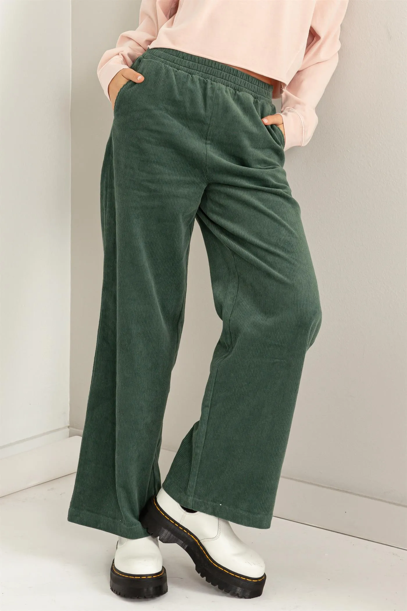 DZ23F404-CORDUROY HIGH-WAISTED WIDE LEG PANTS