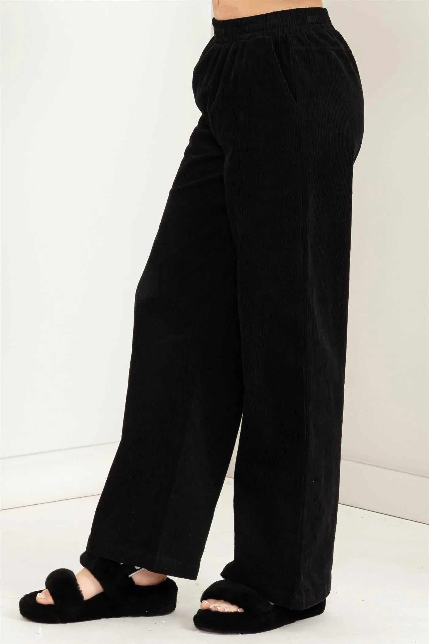 DZ23F404-CORDUROY HIGH-WAISTED WIDE LEG PANTS