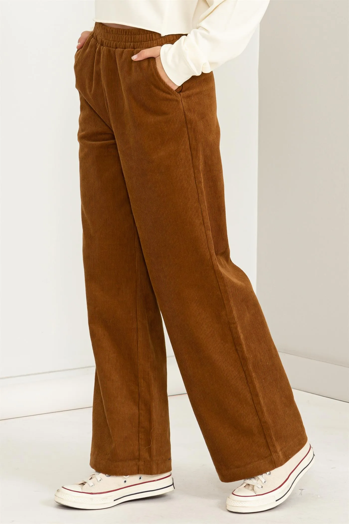 DZ23F404-CORDUROY HIGH-WAISTED WIDE LEG PANTS