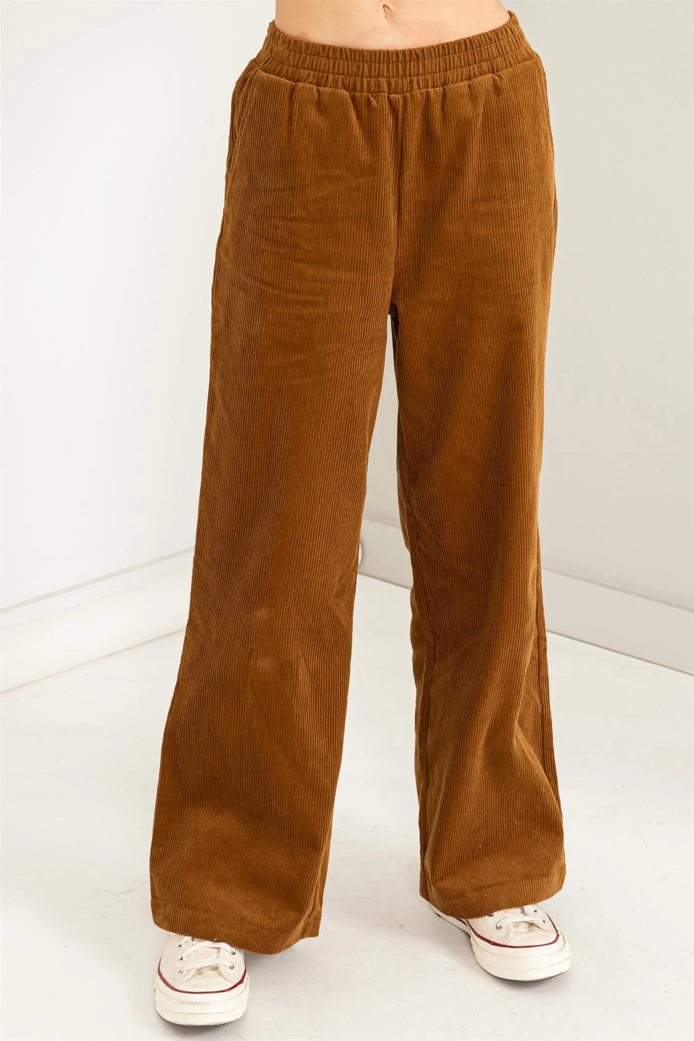 DZ23F404-CORDUROY HIGH-WAISTED WIDE LEG PANTS