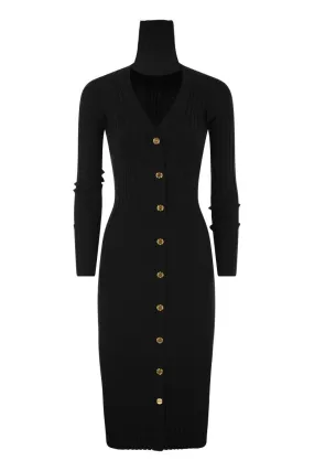 ELISABETTA FRANCHI Ribbed Viscose Midi Dress with Button Placket for Women