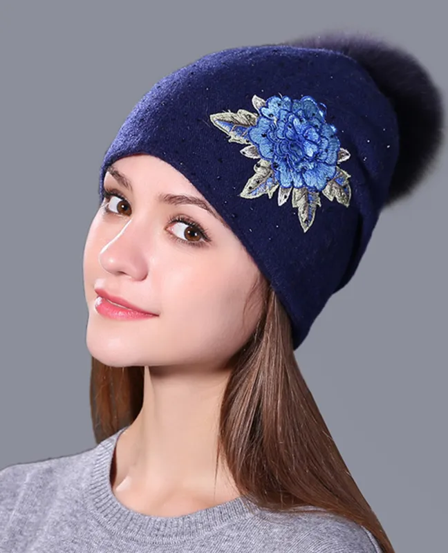 Embroidery knitted beanie hat