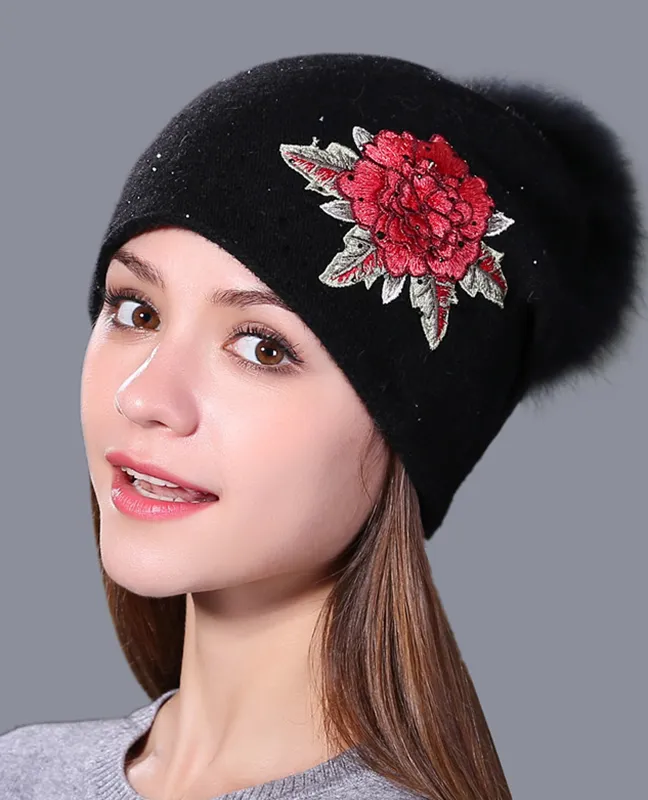 Embroidery knitted beanie hat