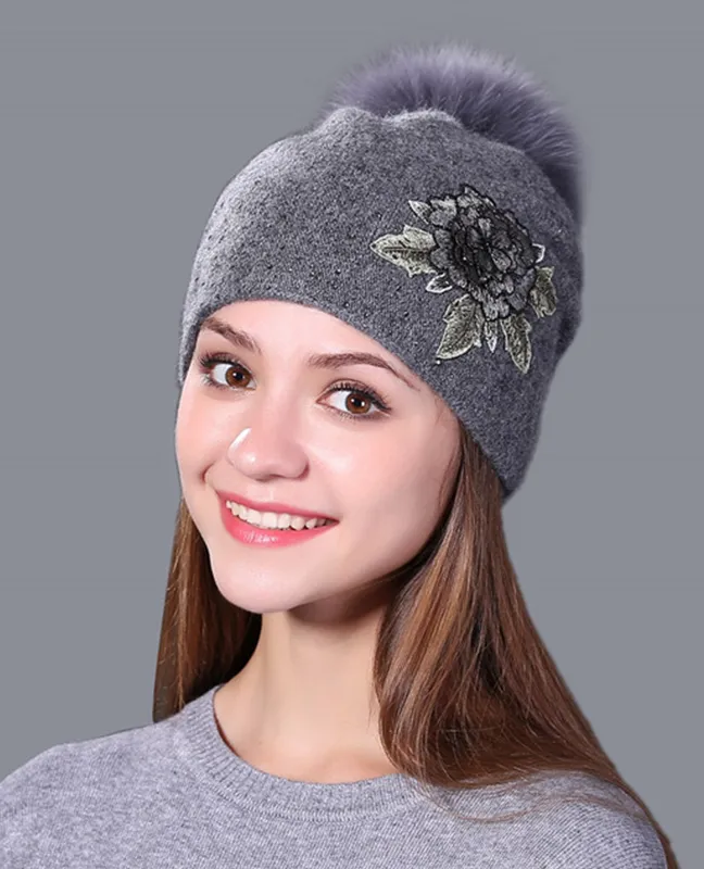 Embroidery knitted beanie hat