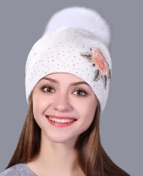 Embroidery knitted beanie hat