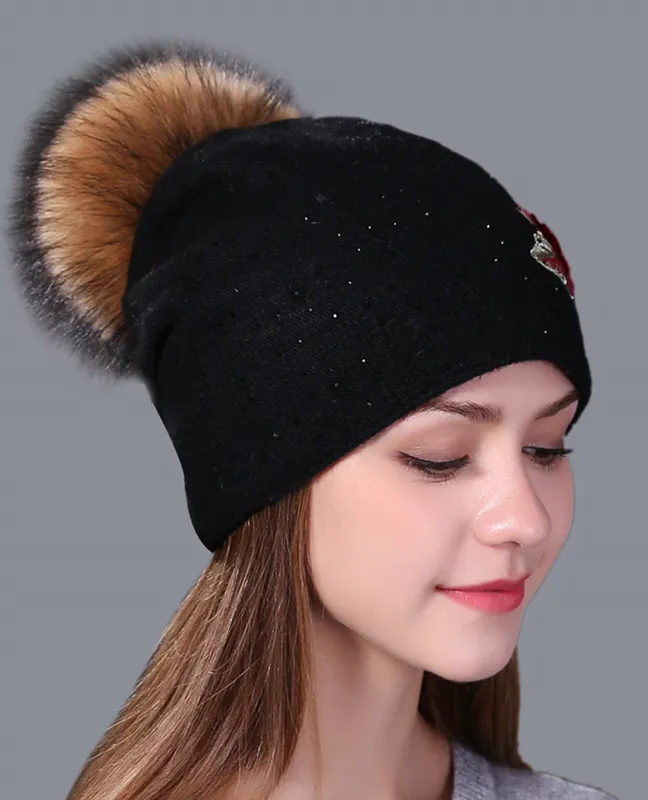 embroidery mink fur Beanie