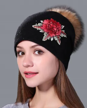 embroidery mink fur Beanie