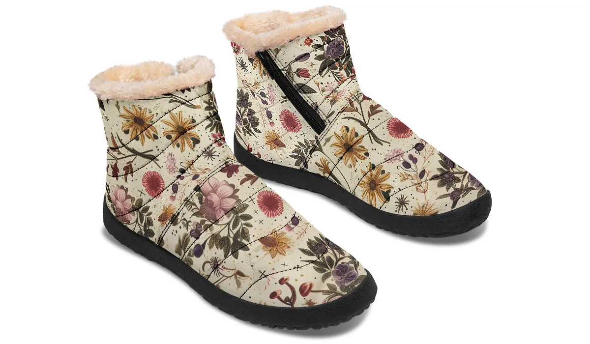 Enchanted Blossoms Comfy Winter Boots - Warm Vegan Boots with Side Zipper and Anti-Slip Soles