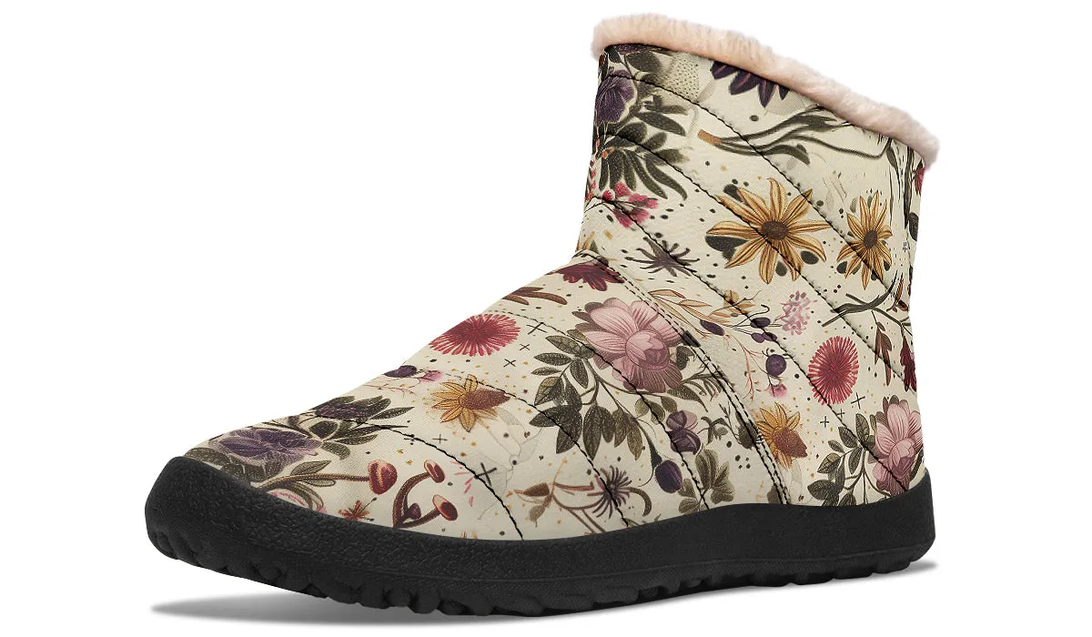 Enchanted Blossoms Comfy Winter Boots - Warm Vegan Boots with Side Zipper and Anti-Slip Soles