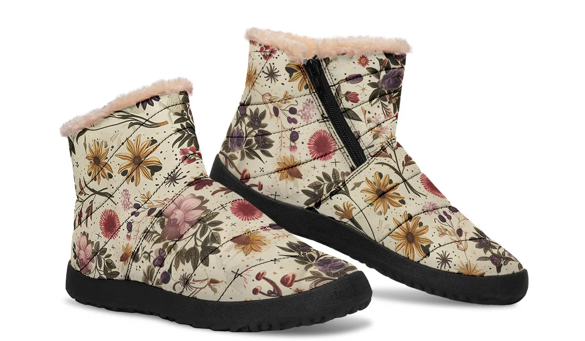 Enchanted Blossoms Comfy Winter Boots - Warm Vegan Boots with Side Zipper and Anti-Slip Soles