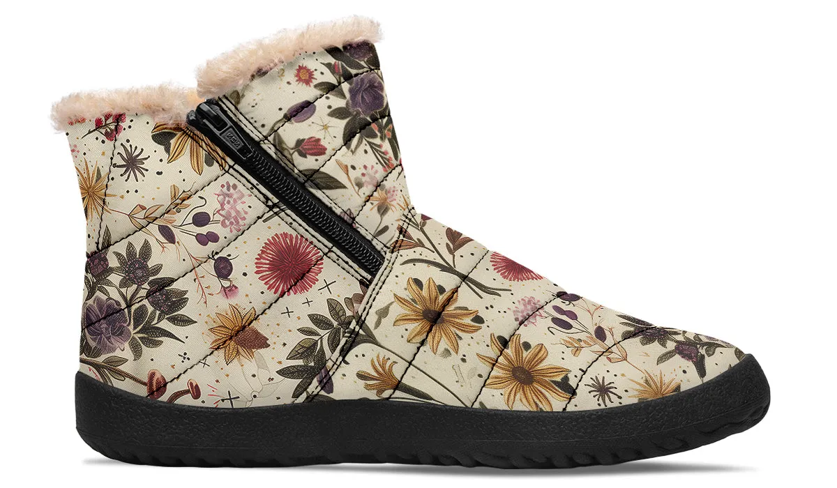 Enchanted Blossoms Comfy Winter Boots - Warm Vegan Boots with Side Zipper and Anti-Slip Soles