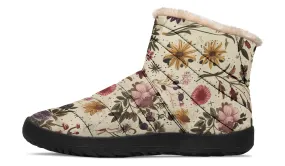 Enchanted Blossoms Comfy Winter Boots - Warm Vegan Boots with Side Zipper and Anti-Slip Soles