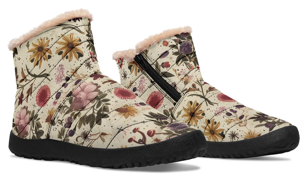 Enchanted Blossoms Comfy Winter Boots - Warm Vegan Boots with Side Zipper and Anti-Slip Soles