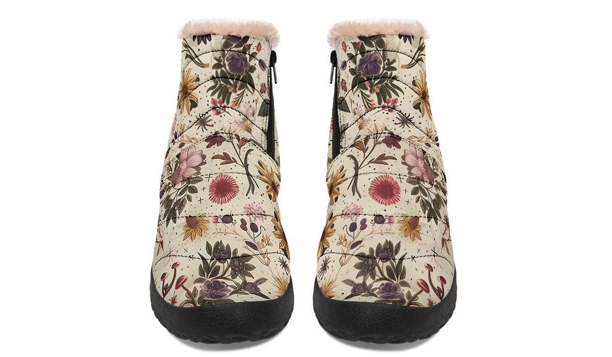 Enchanted Blossoms Comfy Winter Boots - Warm Vegan Boots with Side Zipper and Anti-Slip Soles