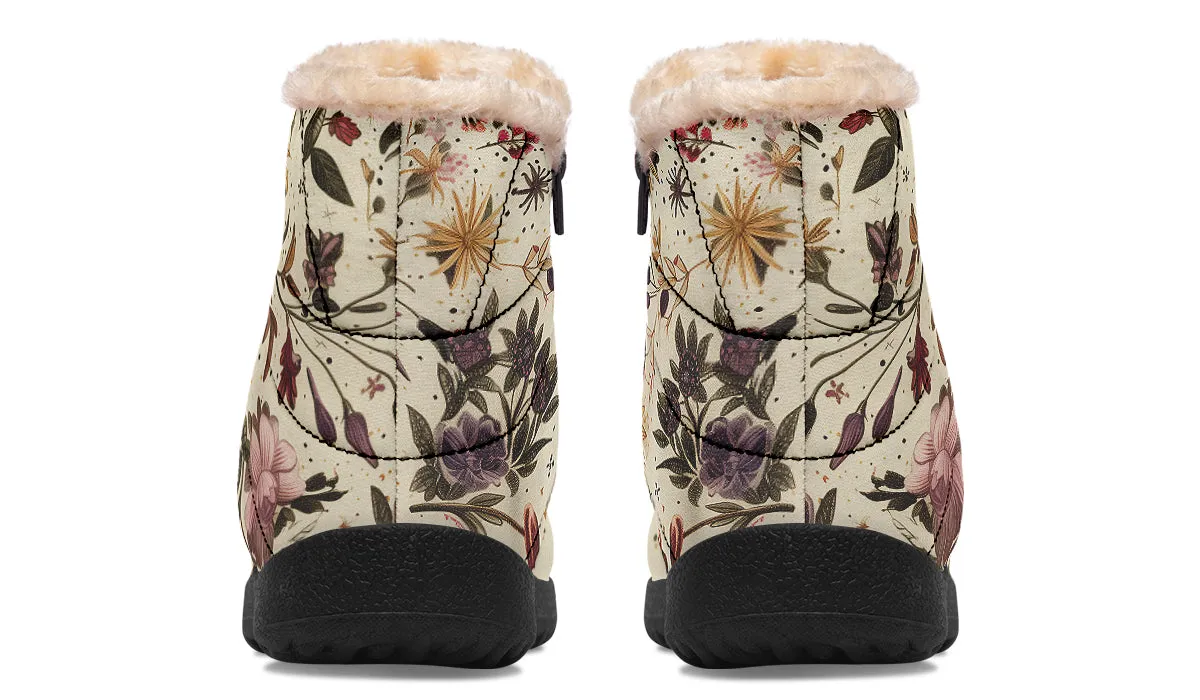 Enchanted Blossoms Comfy Winter Boots - Warm Vegan Boots with Side Zipper and Anti-Slip Soles