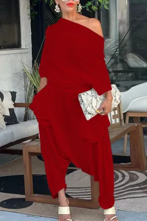 Exotic Red Off The Shoulder Harem Jumpsuit