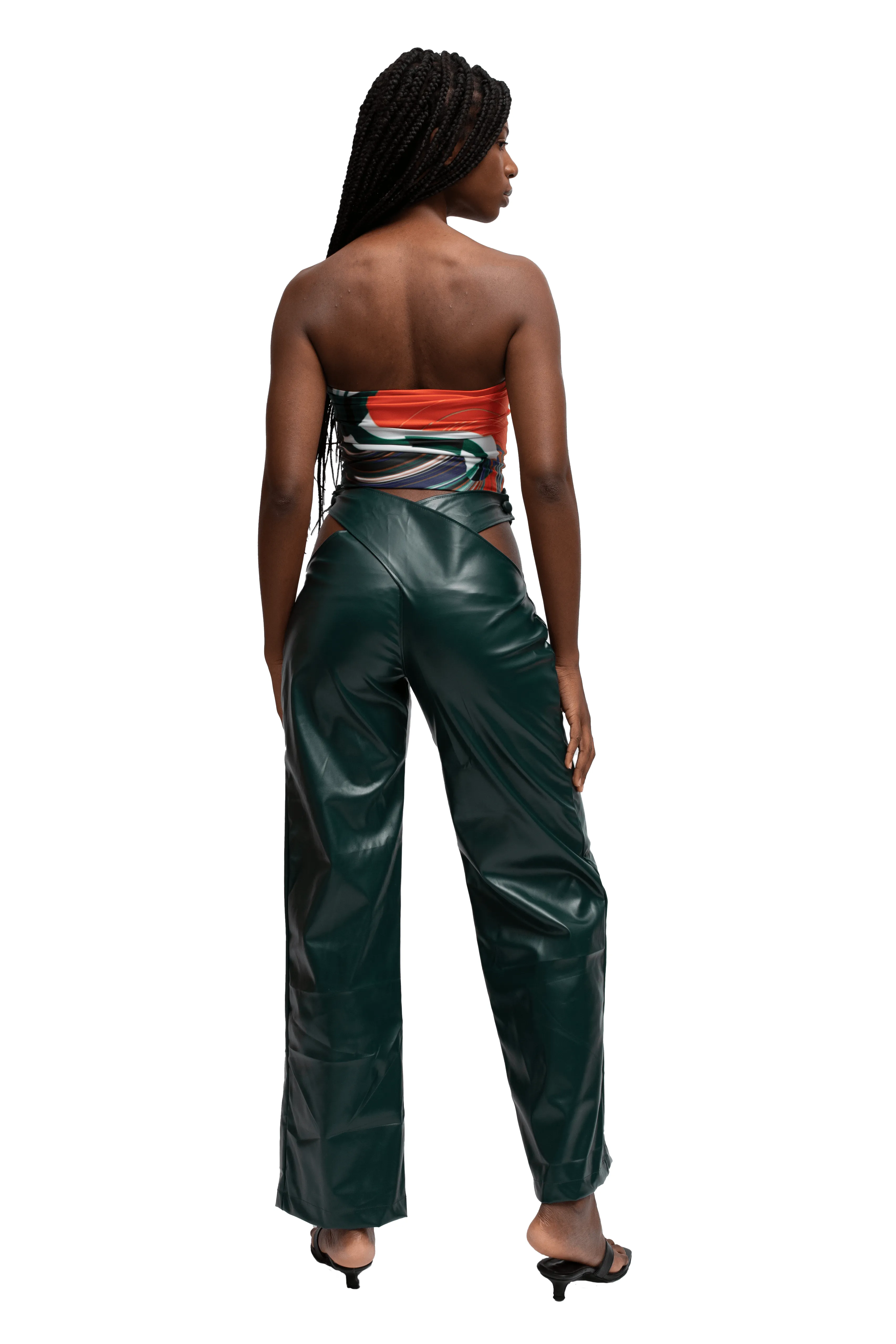 FAUX LEATHER CROSSOVER PANTS