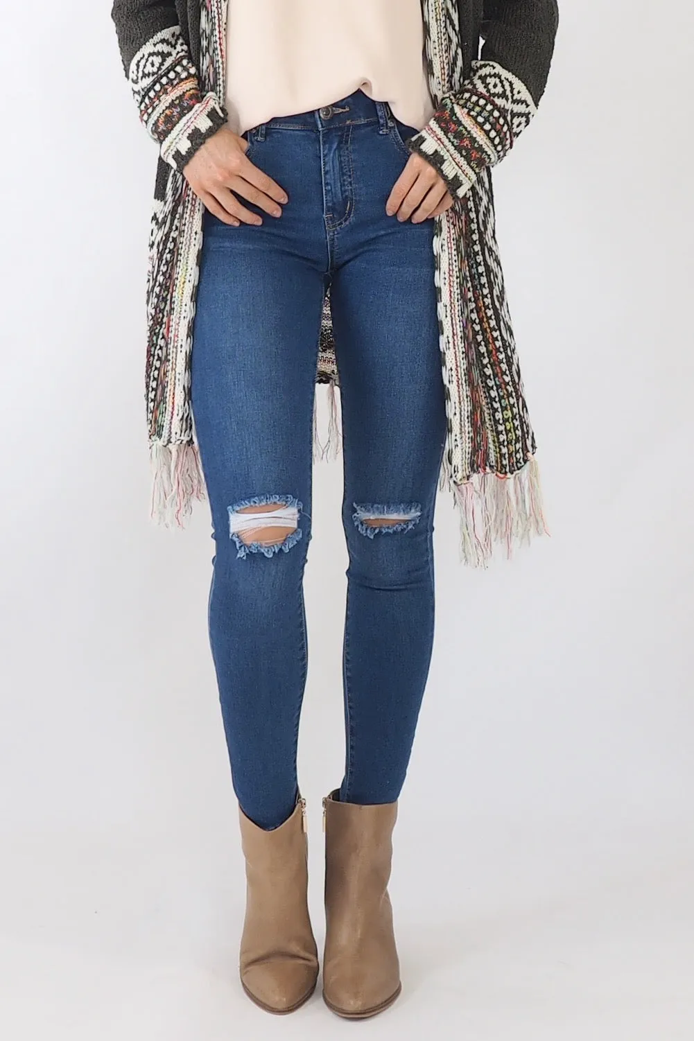 Fitted Ripped denim Jeans - Blue