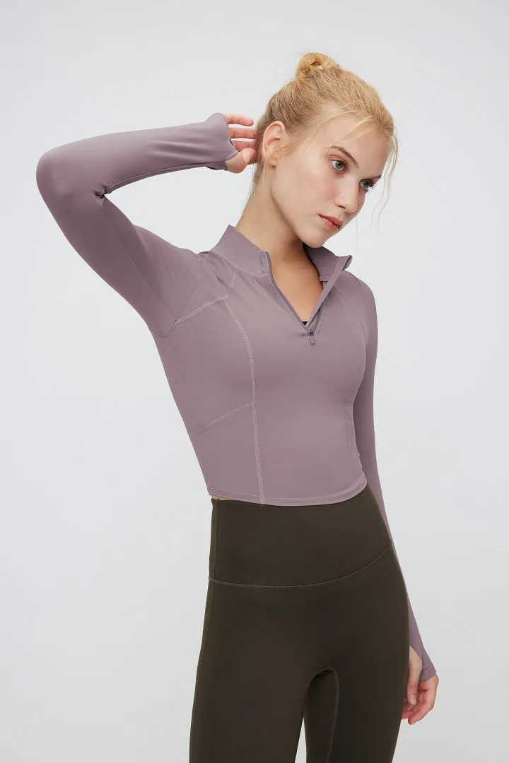 FlexEase™ Women's Long Sleeve Half Zip Front Crop Top